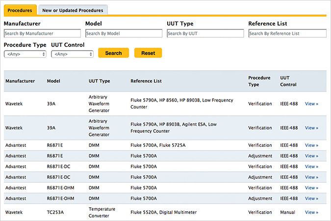 Procedures screenshot