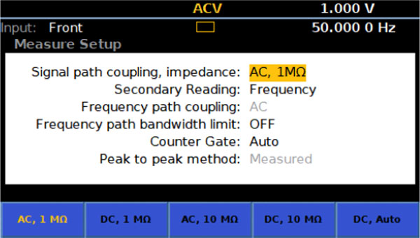 8588A AC voltage measurement settings, screen capture